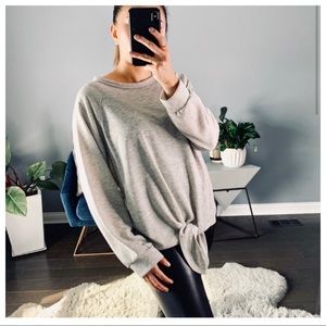 Gray Crew Neck Slouchy Tie Oversized Top Sz S